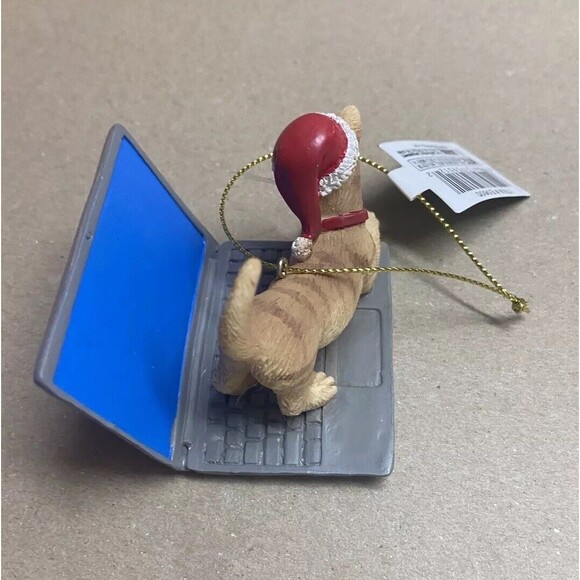 Kurt Adler Lap Top Cat Ornament Orange Tabby Mouse Manager NWT green eyes - Picture 7 of 8